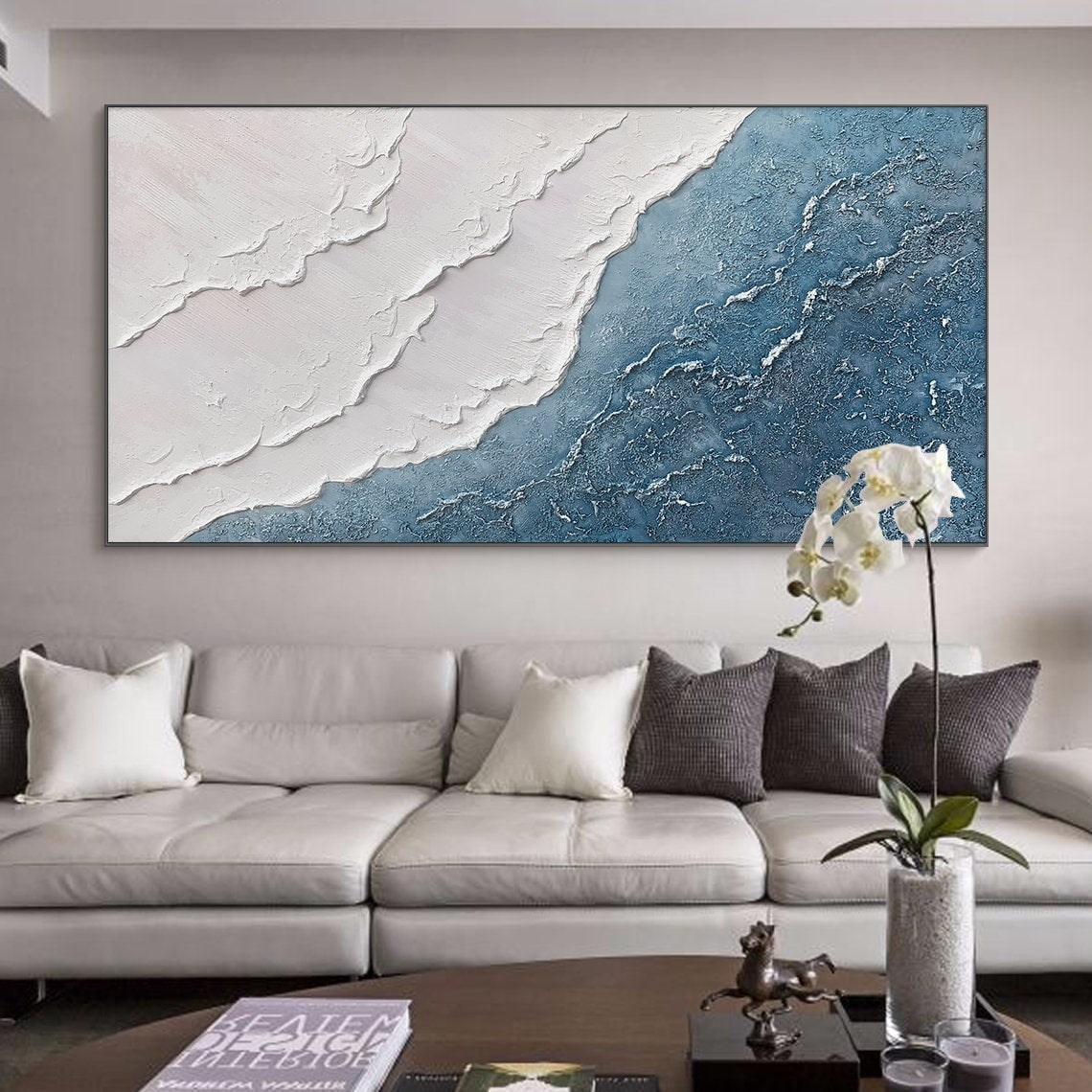 Coastal Serenity Abstract Oil Painting for Modern Home Decor