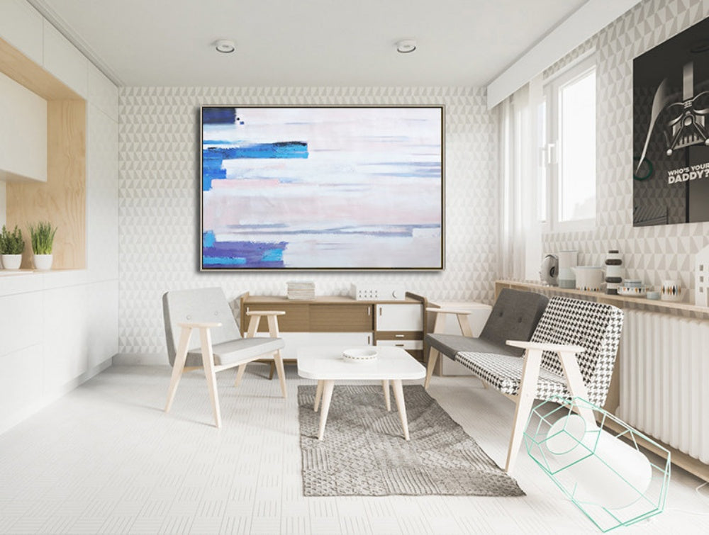 Serene Abstract Oil Painting with Soft Blue Hues for Modern Home Decor