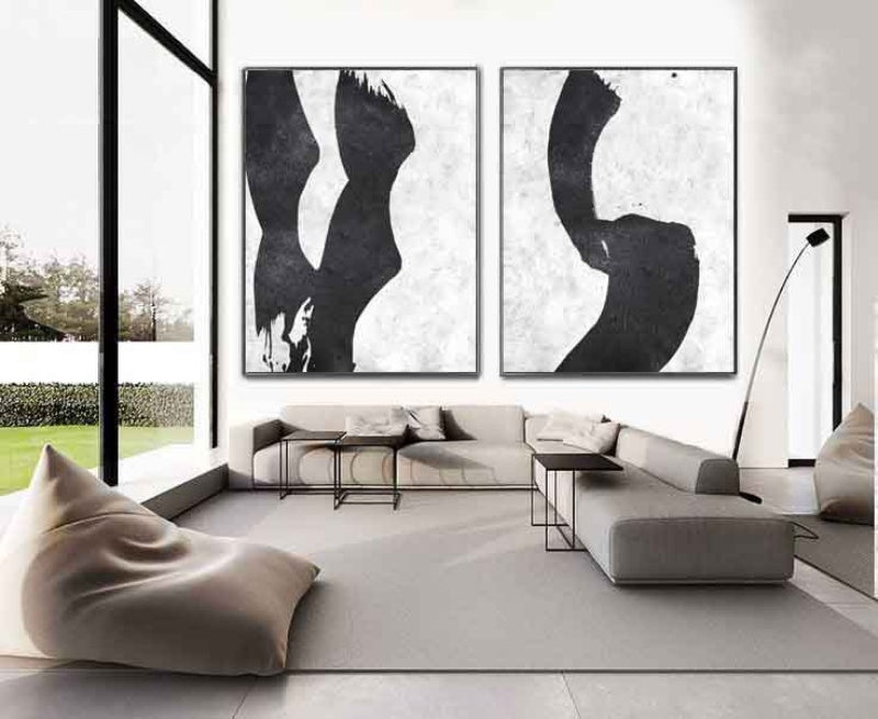 Modern Black and White Abstract Oil Painting for Contemporary Home Decor