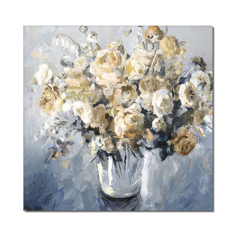 Elegant Wedding Roses in a Glass Vase - Romantic Floral Oil Painting Decor
