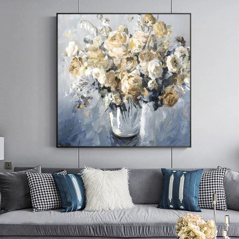 Elegant Wedding Roses in a Glass Vase - Romantic Floral Oil Painting Decor