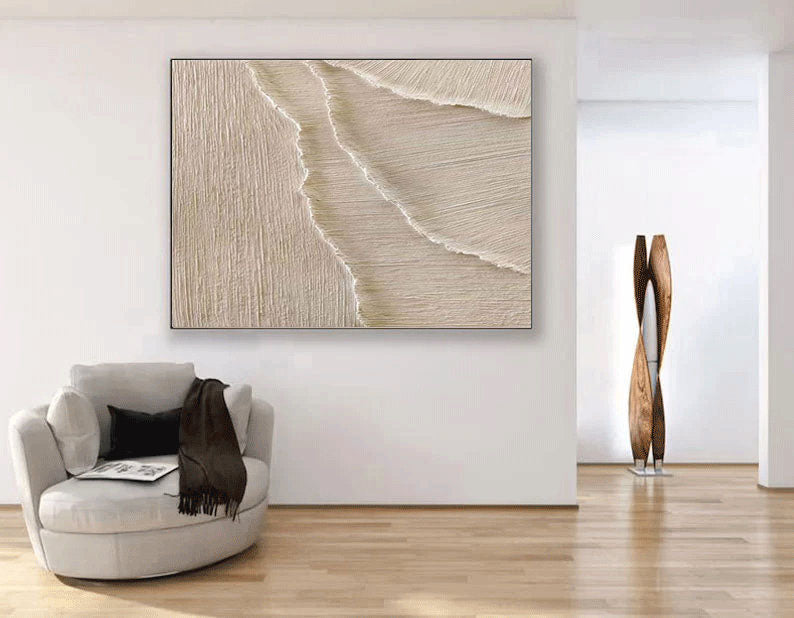 Serene Coastal Abstract Oil Painting for Elegant Home Decor