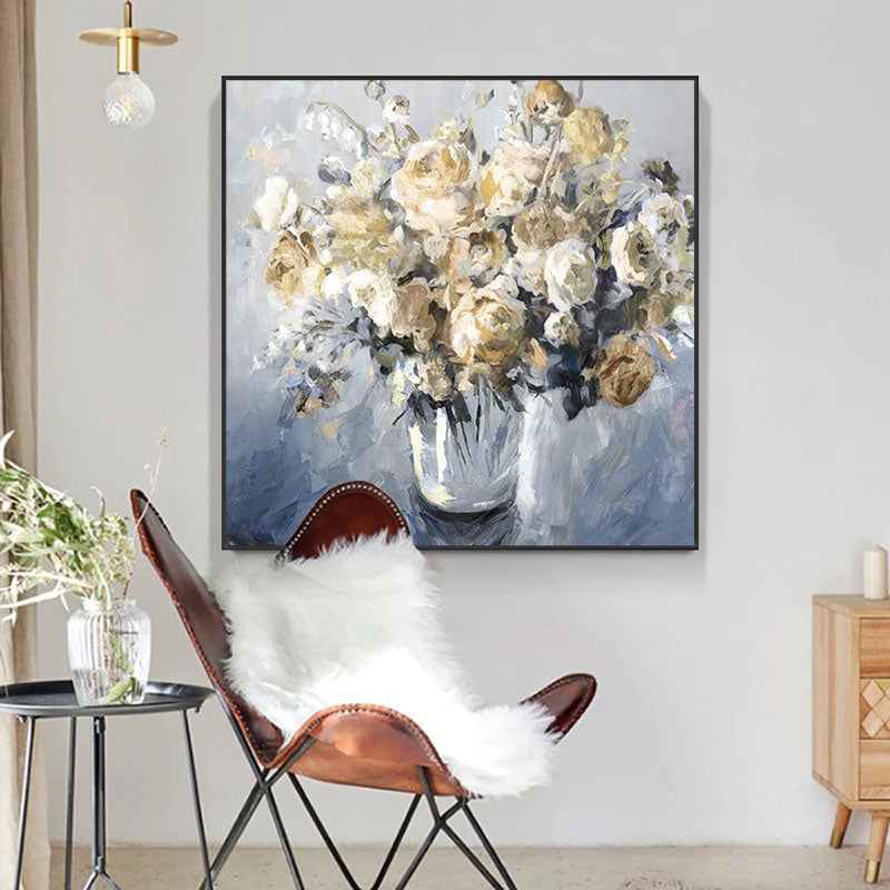 Elegant Wedding Roses in a Glass Vase - Romantic Floral Oil Painting Decor