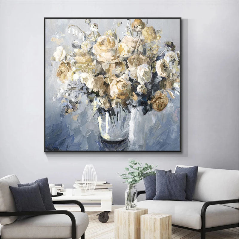 Elegant Wedding Roses in a Glass Vase - Romantic Floral Oil Painting Decor