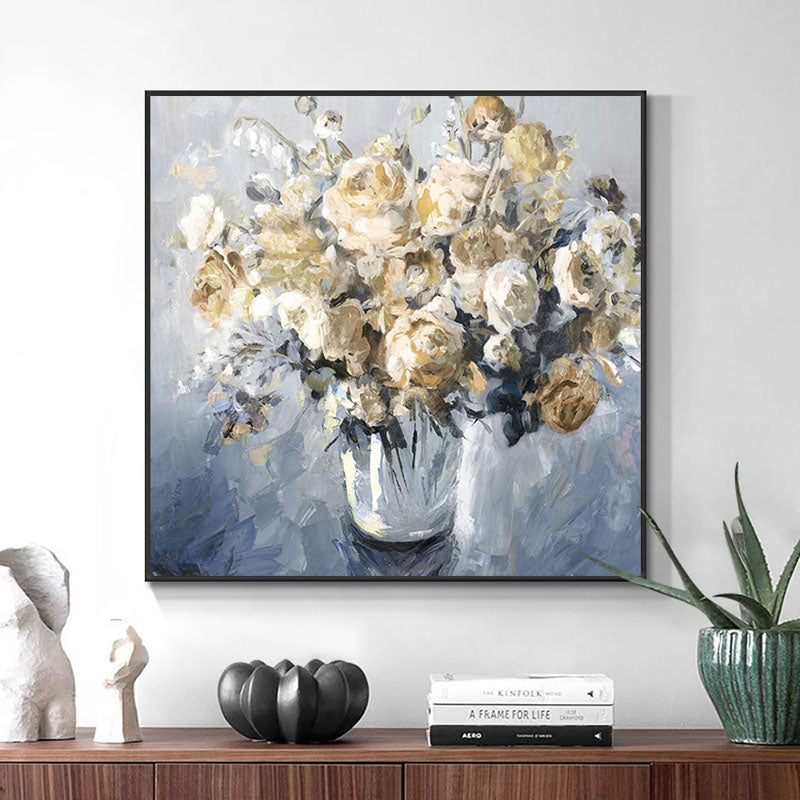 Elegant Wedding Roses in a Glass Vase - Romantic Floral Oil Painting Decor