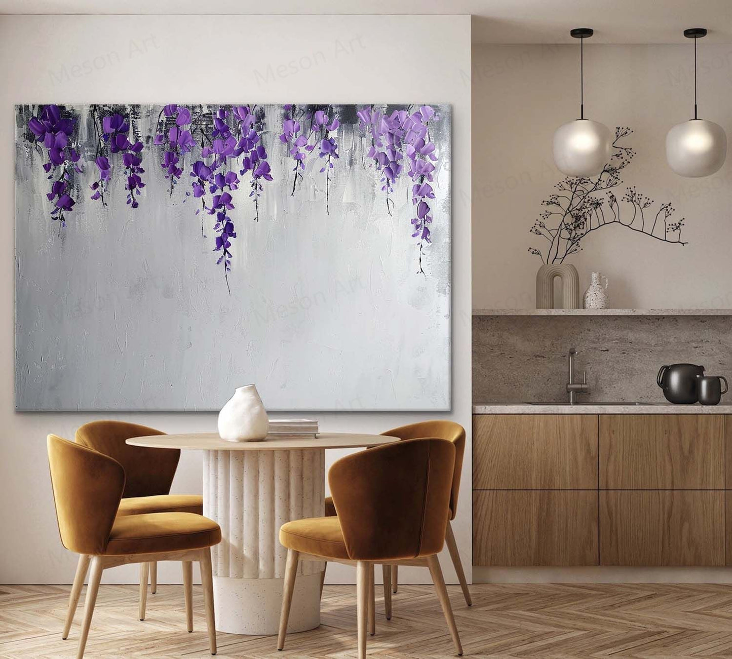 Delicate Purple Floral Abstract Oil Painting for Modern Home Decor