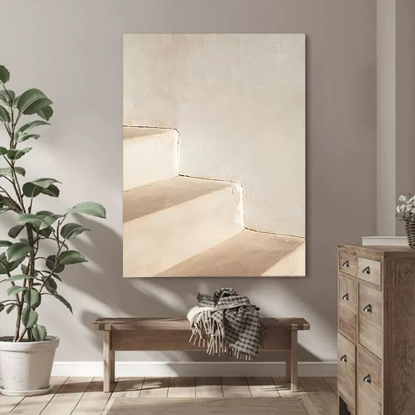 Minimalist Oil Painting of Serene Steps for Elegant Home Decor
