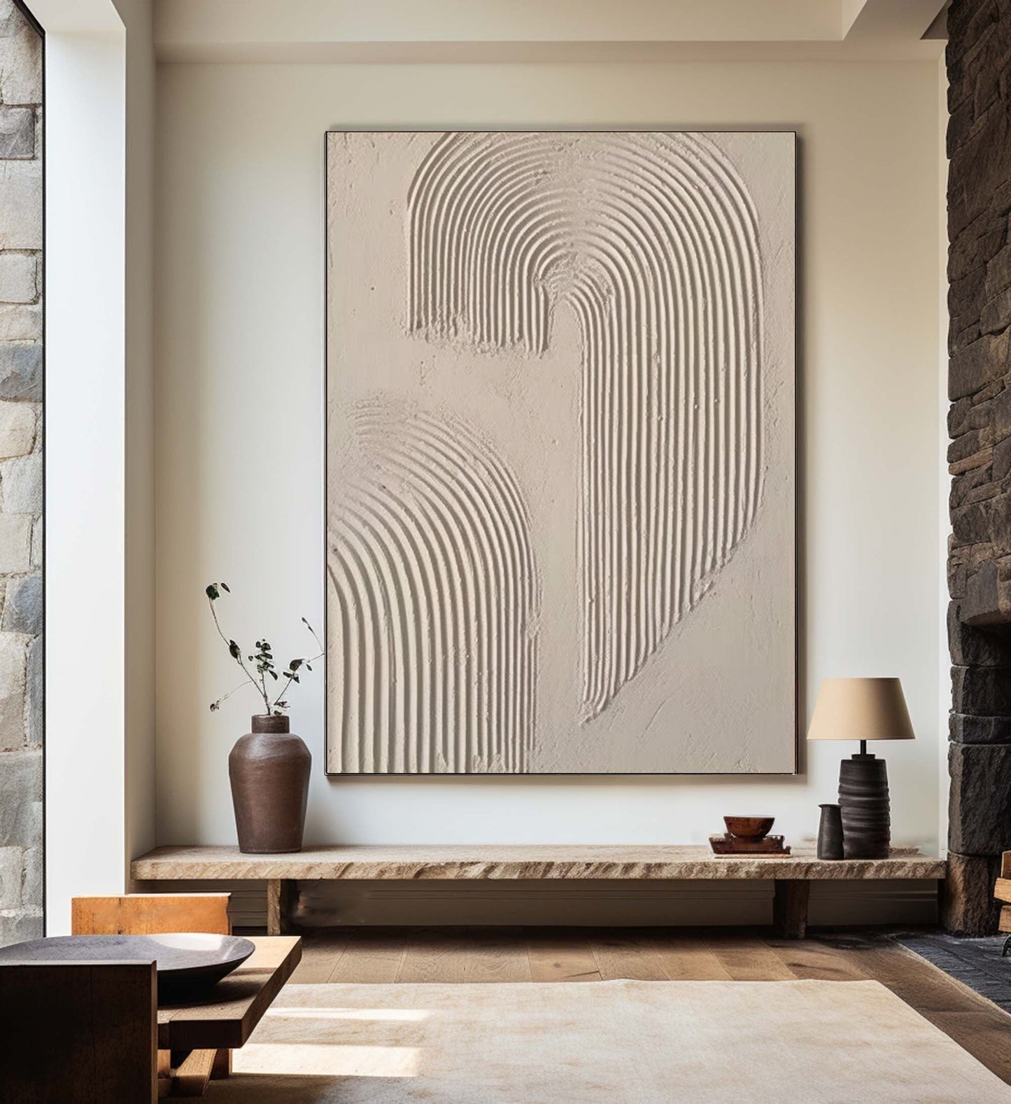 Beige and Brown Modern Abstract Oil Painting for Elegant Home Decor