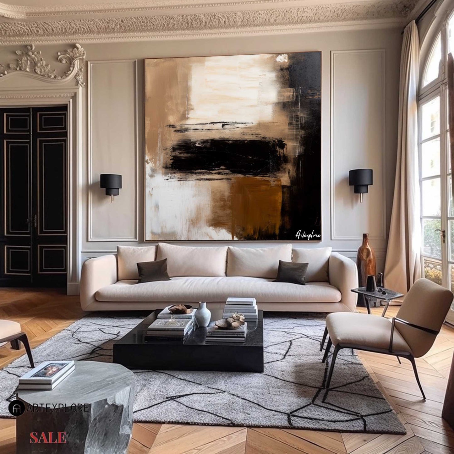 Contemporary Abstract Oil Painting in Earthy Tones for Modern Home Decor