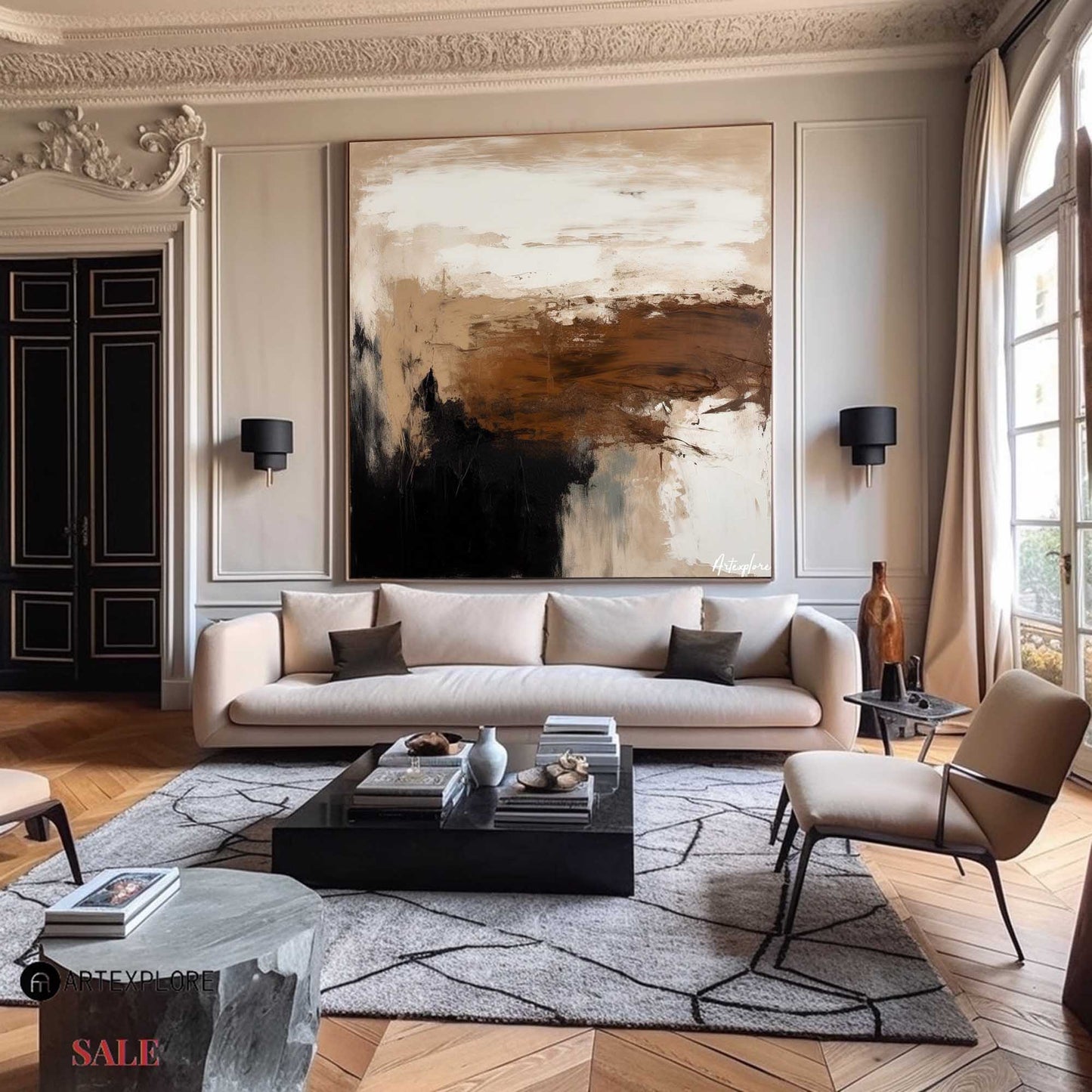 Contemporary Abstract Landscape Oil Painting in Earthy Tones for Modern Decor