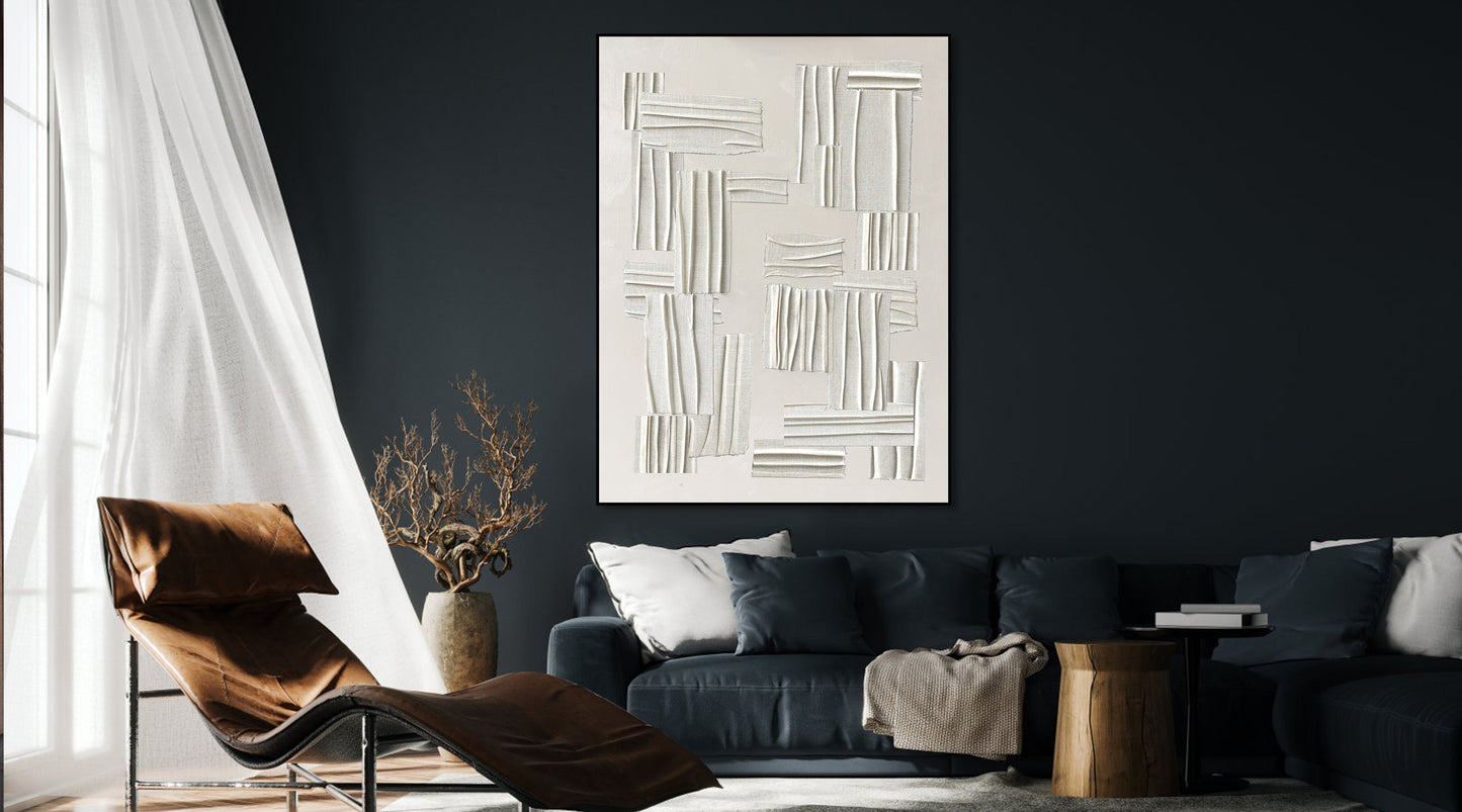 Modern Abstract White Textures Oil Painting for Contemporary Home Decor