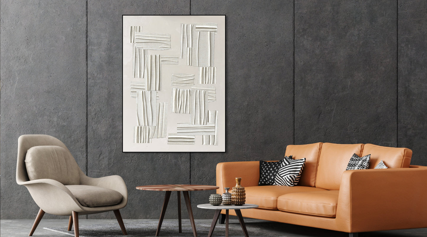 Modern Abstract White Textures Oil Painting for Contemporary Home Decor