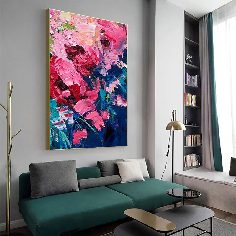 Colorful Abstract Floral Oil Painting for Modern Home Decor