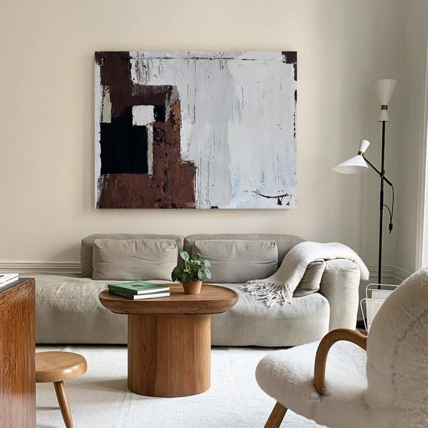 Contemporary Abstract Oil Painting with Rich Textures and Earthy Tones