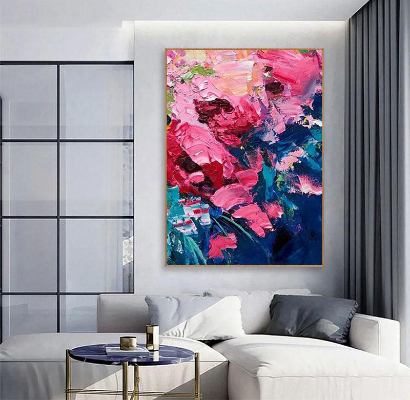 Colorful Abstract Floral Oil Painting for Modern Home Decor