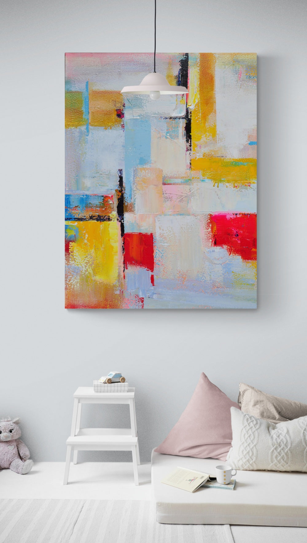 Vibrant Abstract Oil Painting: Love's Golden Light in Bold Colors