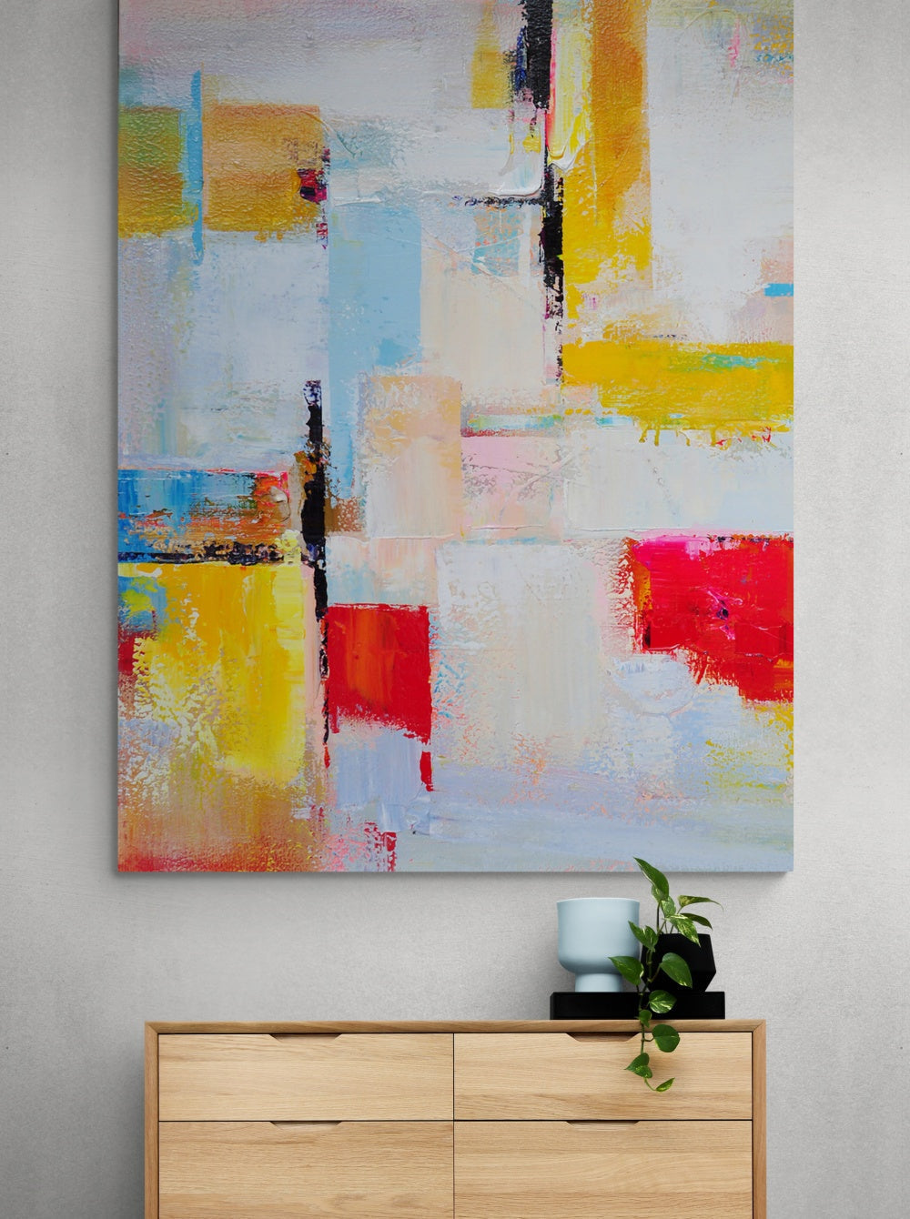 Vibrant Abstract Oil Painting: Love's Golden Light in Bold Colors