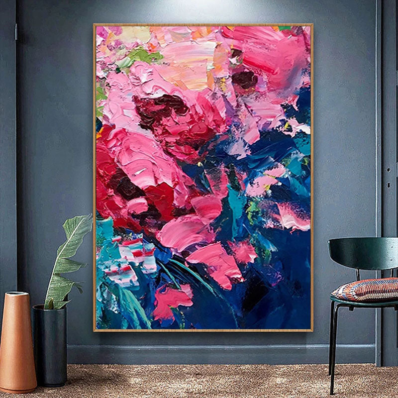 Colorful Abstract Floral Oil Painting for Modern Home Decor