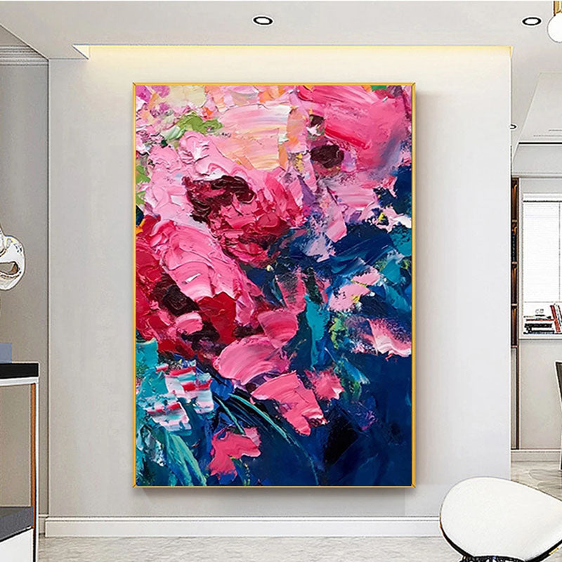 Colorful Abstract Floral Oil Painting for Modern Home Decor