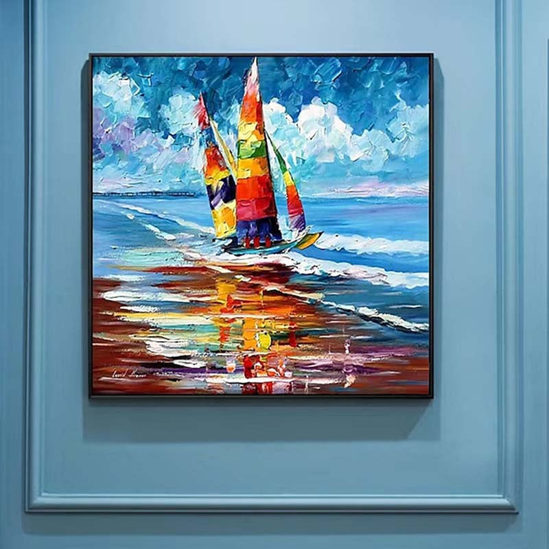 Colorful Sailboat on Vibrant Water - Stunning Oil Painting for Nautical Decor