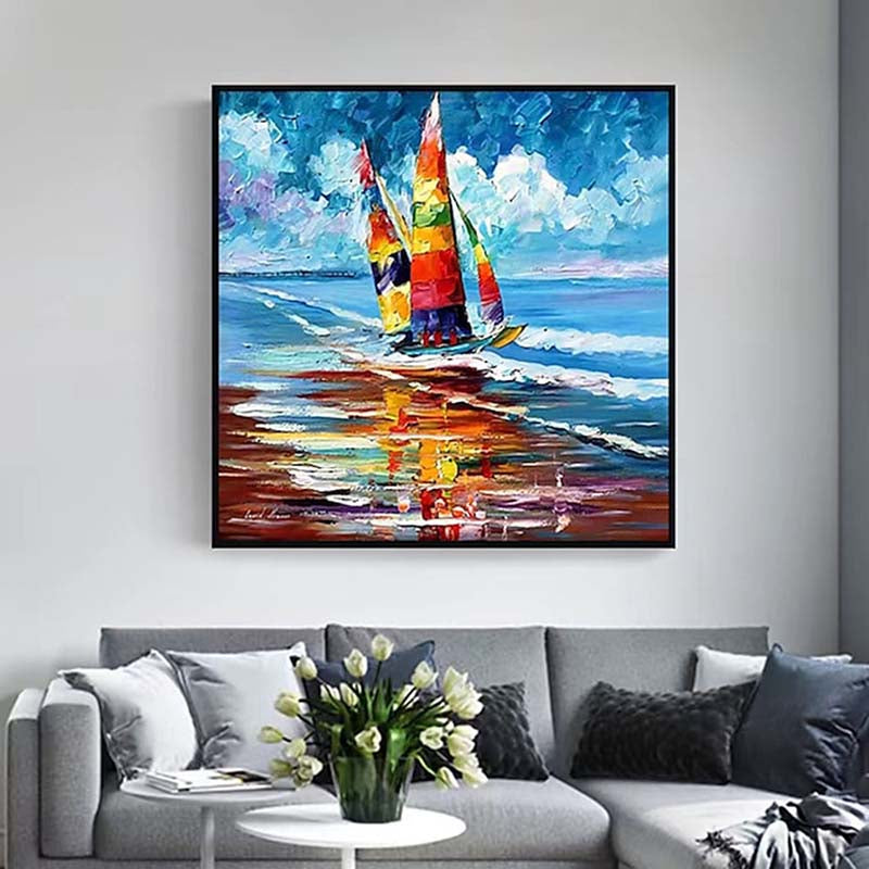 Colorful Sailboat on Vibrant Water - Stunning Oil Painting for Nautical Decor