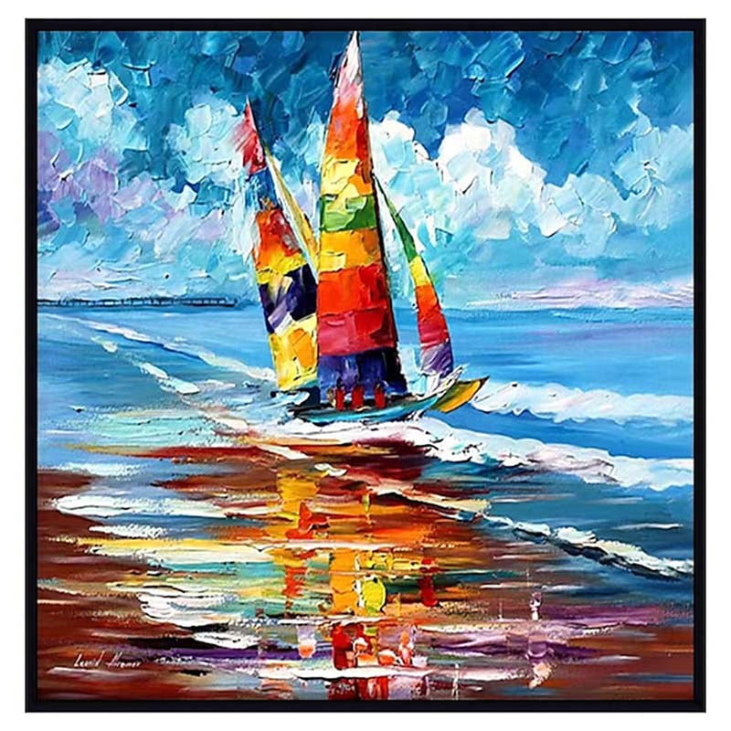 Colorful Sailboat on Vibrant Water - Stunning Oil Painting for Nautical Decor