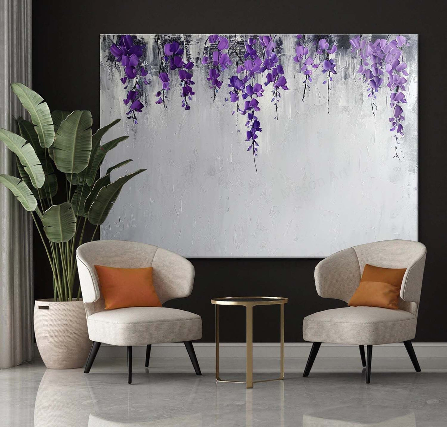 Delicate Purple Floral Abstract Oil Painting for Modern Home Decor