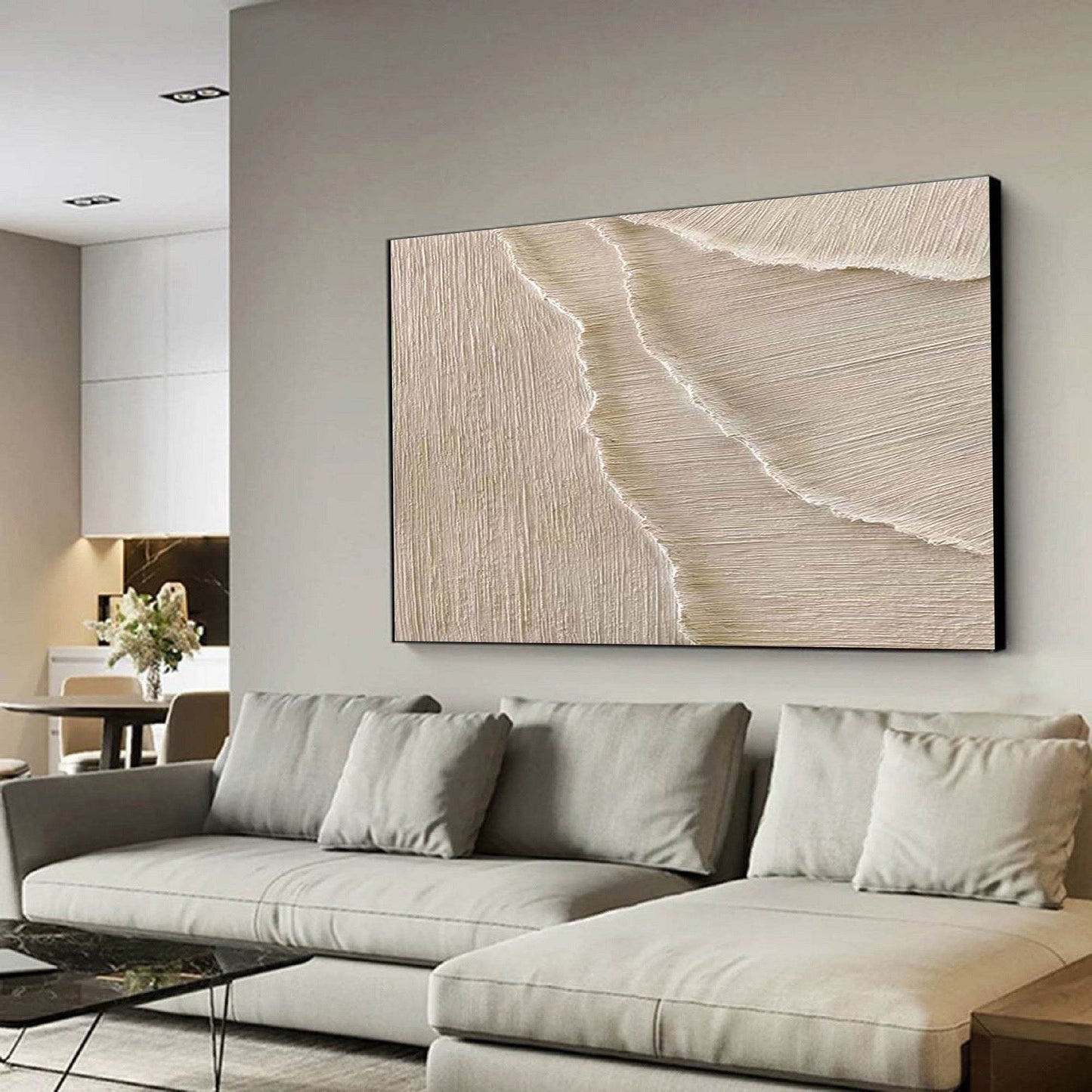 Serene Coastal Abstract Oil Painting for Elegant Home Decor