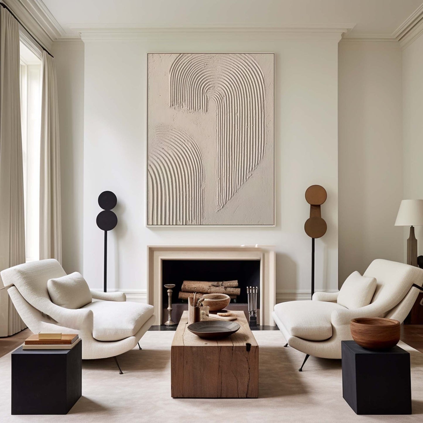 Beige and Brown Modern Abstract Oil Painting for Elegant Home Decor