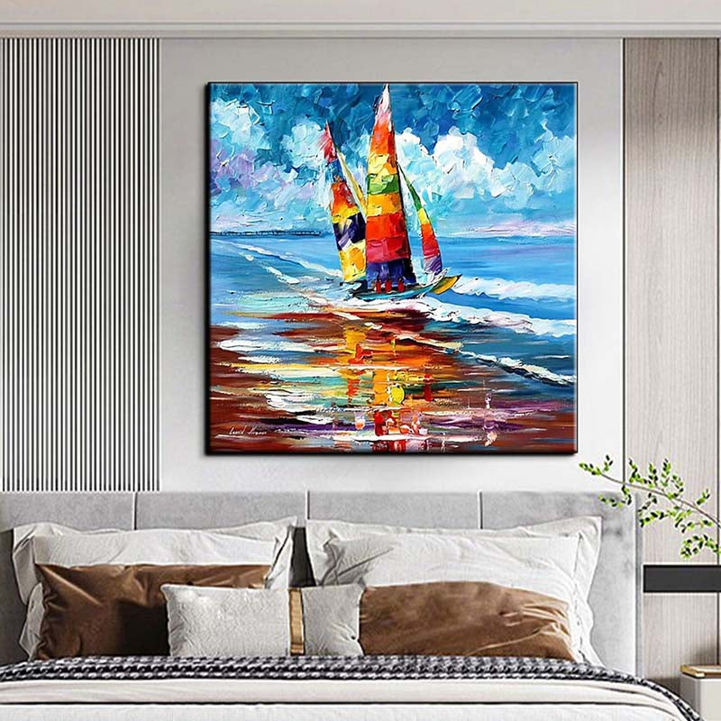 Colorful Sailboat on Vibrant Water - Stunning Oil Painting for Nautical Decor