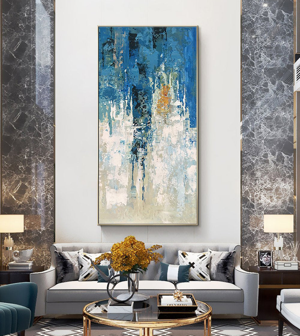 Abstract Blue Serenity: Captivating Oil Painting for Modern Decor