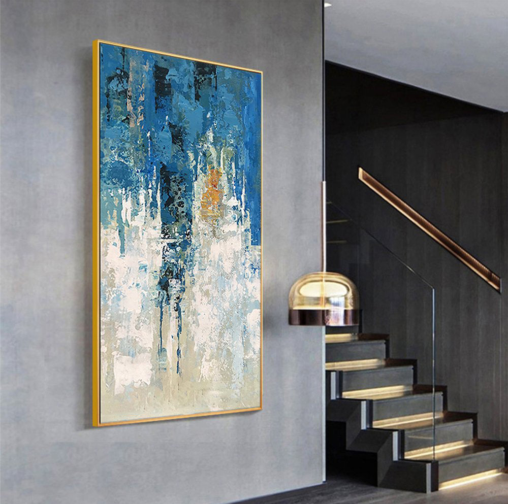 Abstract Blue Serenity: Captivating Oil Painting for Modern Decor