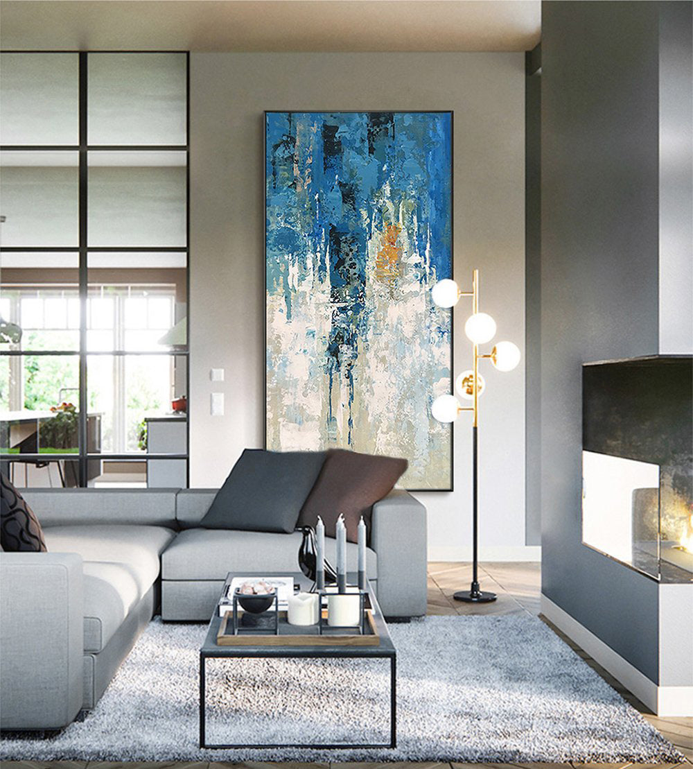 Abstract Blue Serenity: Captivating Oil Painting for Modern Decor