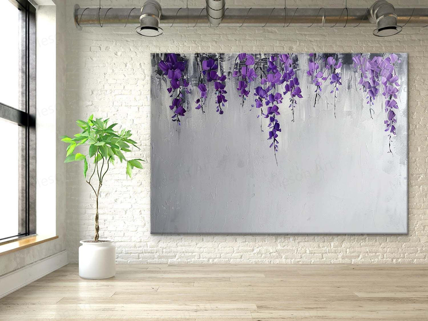 Delicate Purple Floral Abstract Oil Painting for Modern Home Decor