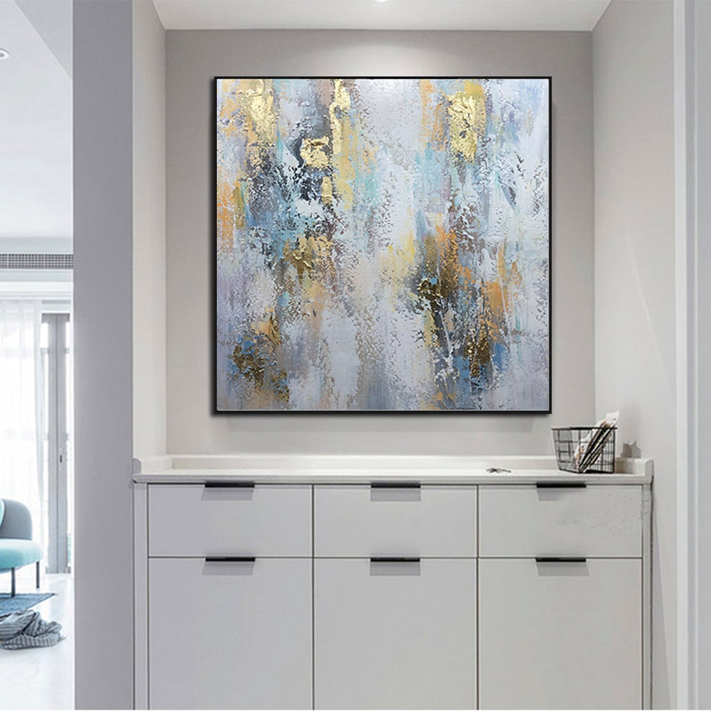Breathtaking Abstract Landscape in Cool Blues and Golds - Stunning Wall Art