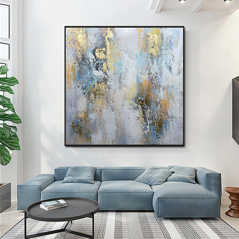 Breathtaking Abstract Landscape in Cool Blues and Golds - Stunning Wall Art