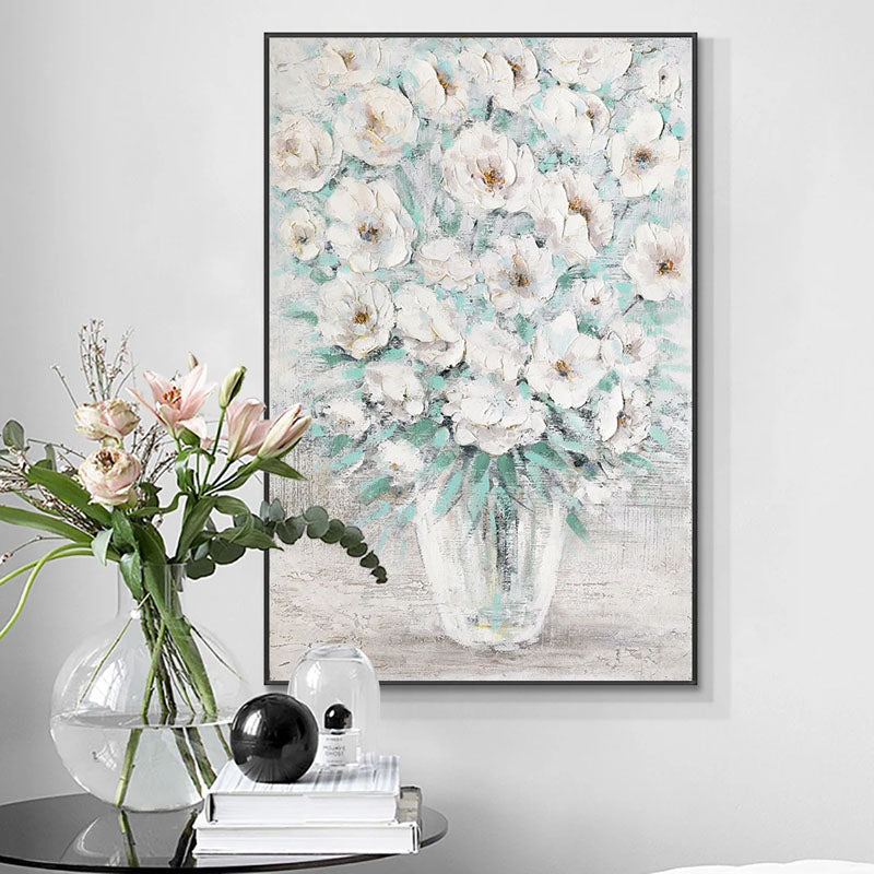 Elegant White Camellias in a Glass Vase - Stunning Floral Oil Painting for Home Décor