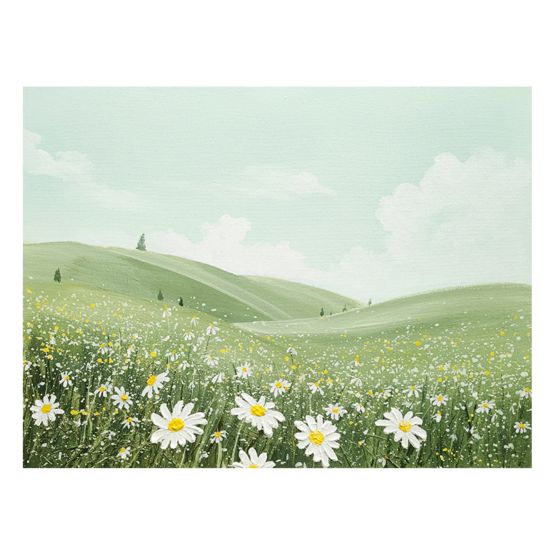 Daisy Meadow Textured Grass Field Oil Painting 158PW