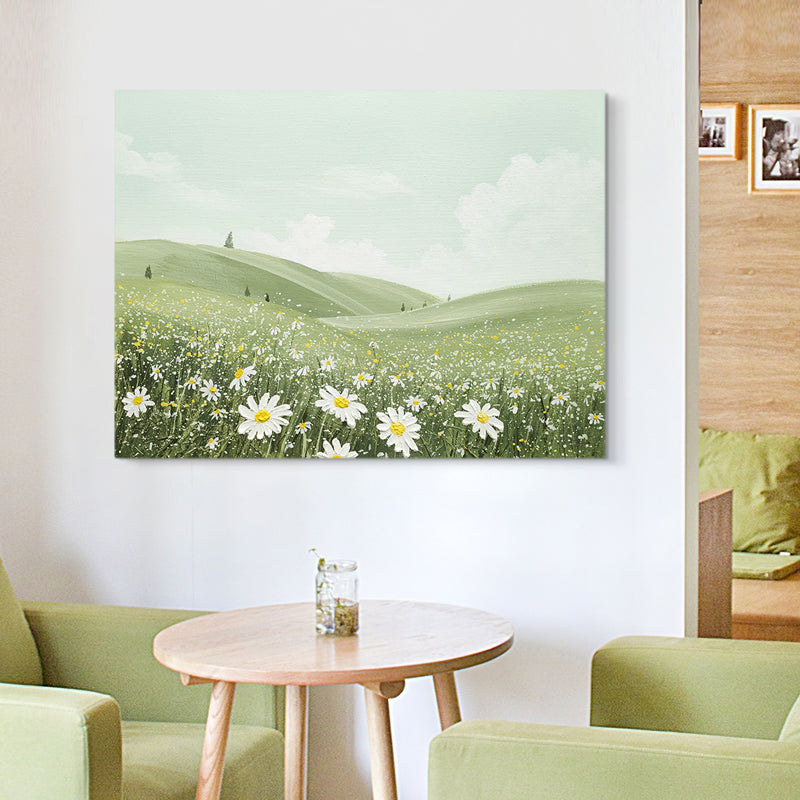 Daisy Meadow Textured Grass Field Oil Painting 158PW