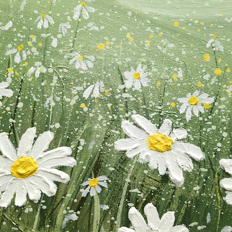 Daisy Meadow Textured Grass Field Oil Painting 158PW
