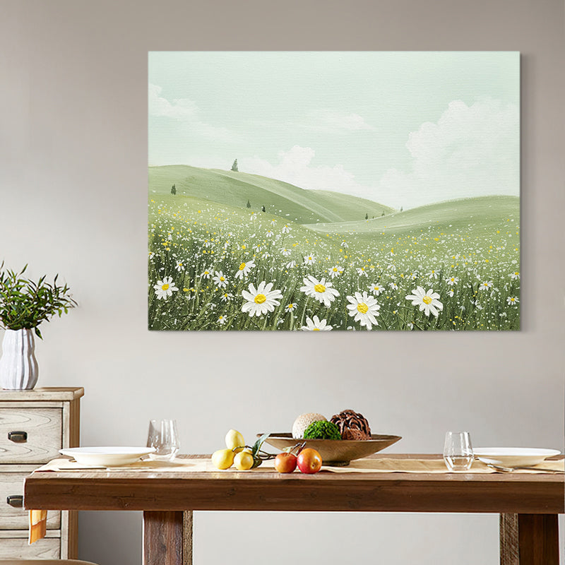 Daisy Meadow Textured Grass Field Oil Painting 158PW