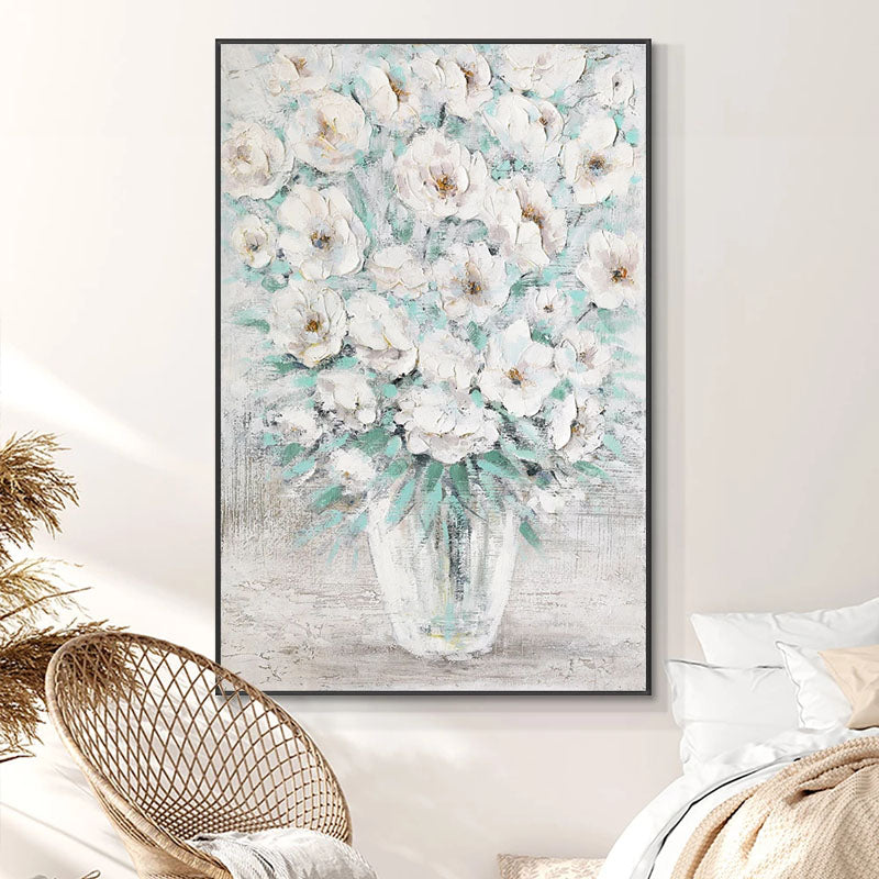 Elegant White Camellias in a Glass Vase - Stunning Floral Oil Painting for Home Décor