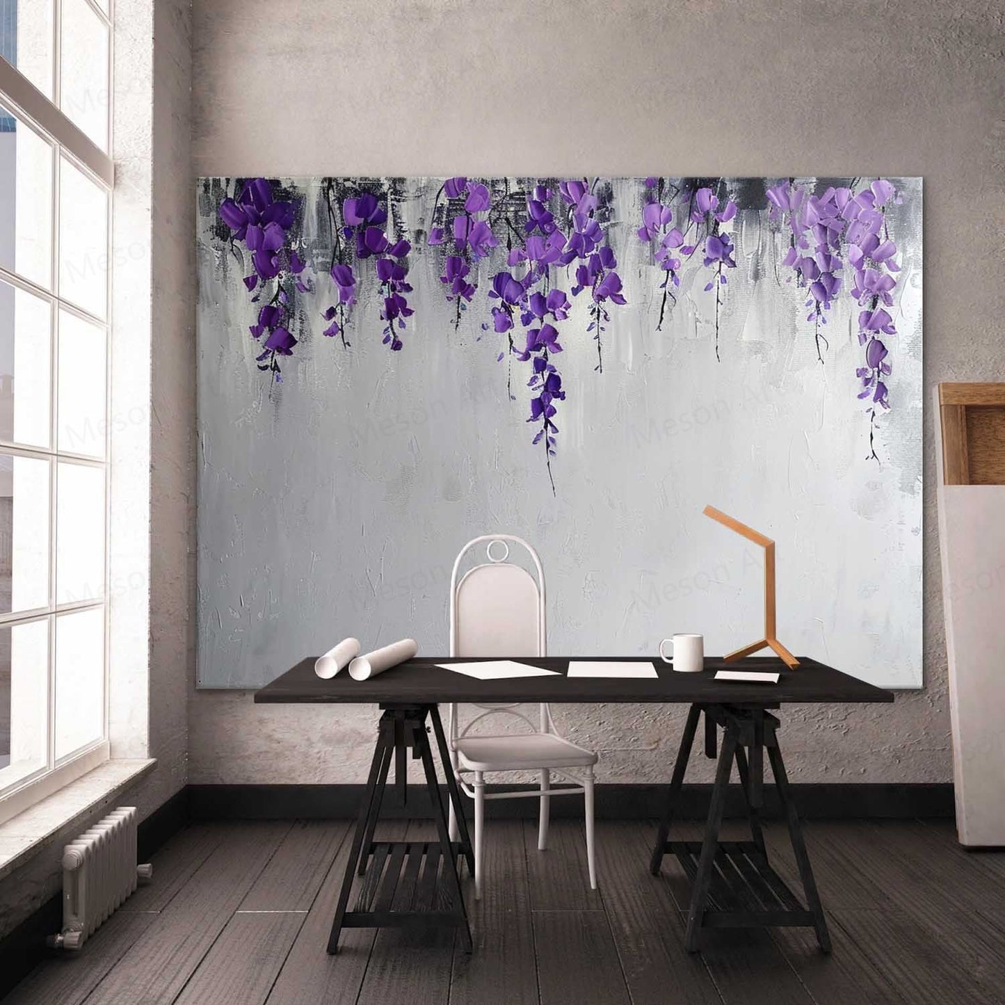 Delicate Purple Floral Abstract Oil Painting for Modern Home Decor