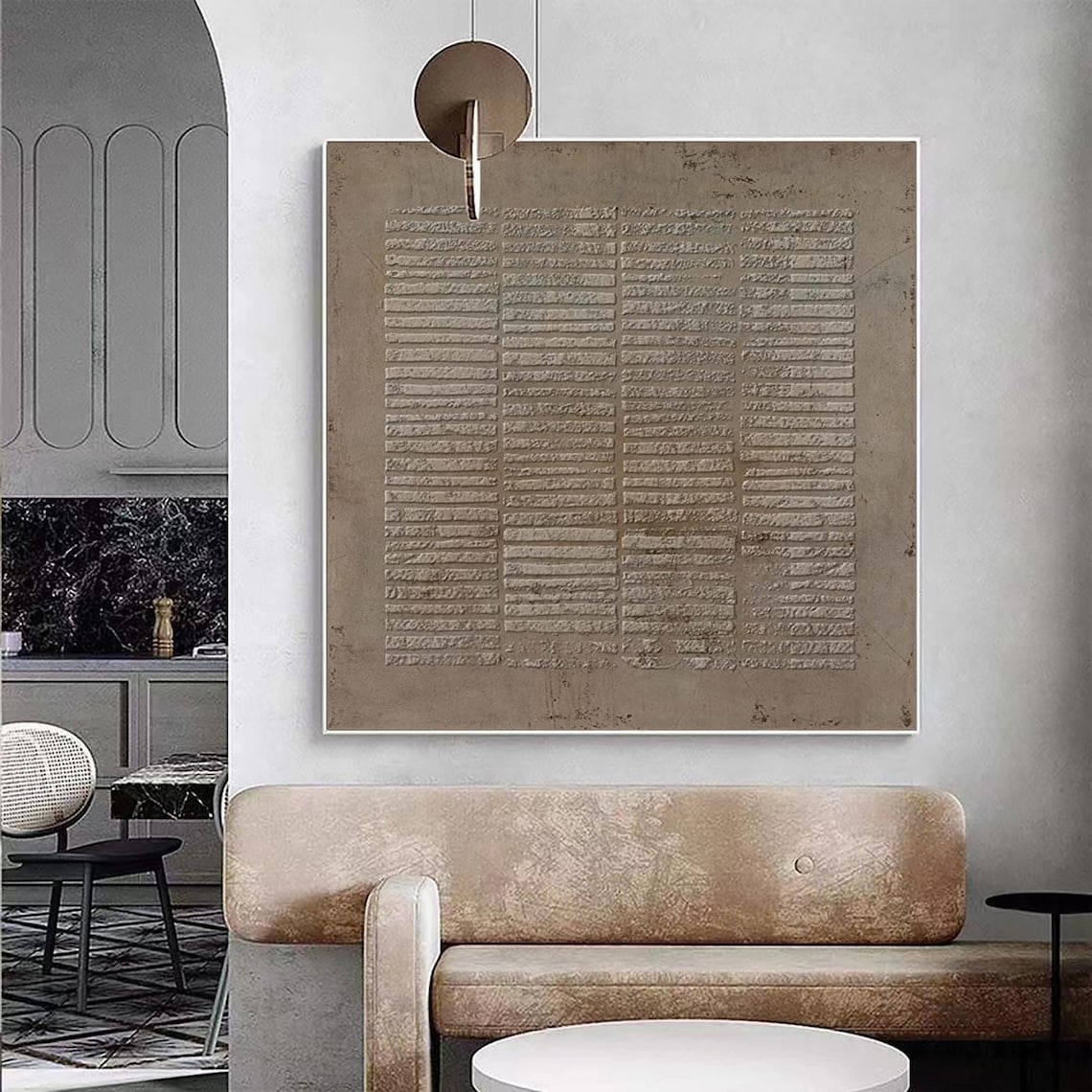 Contemporary Abstract Oil Painting with Textured Layers and Neutral Tones