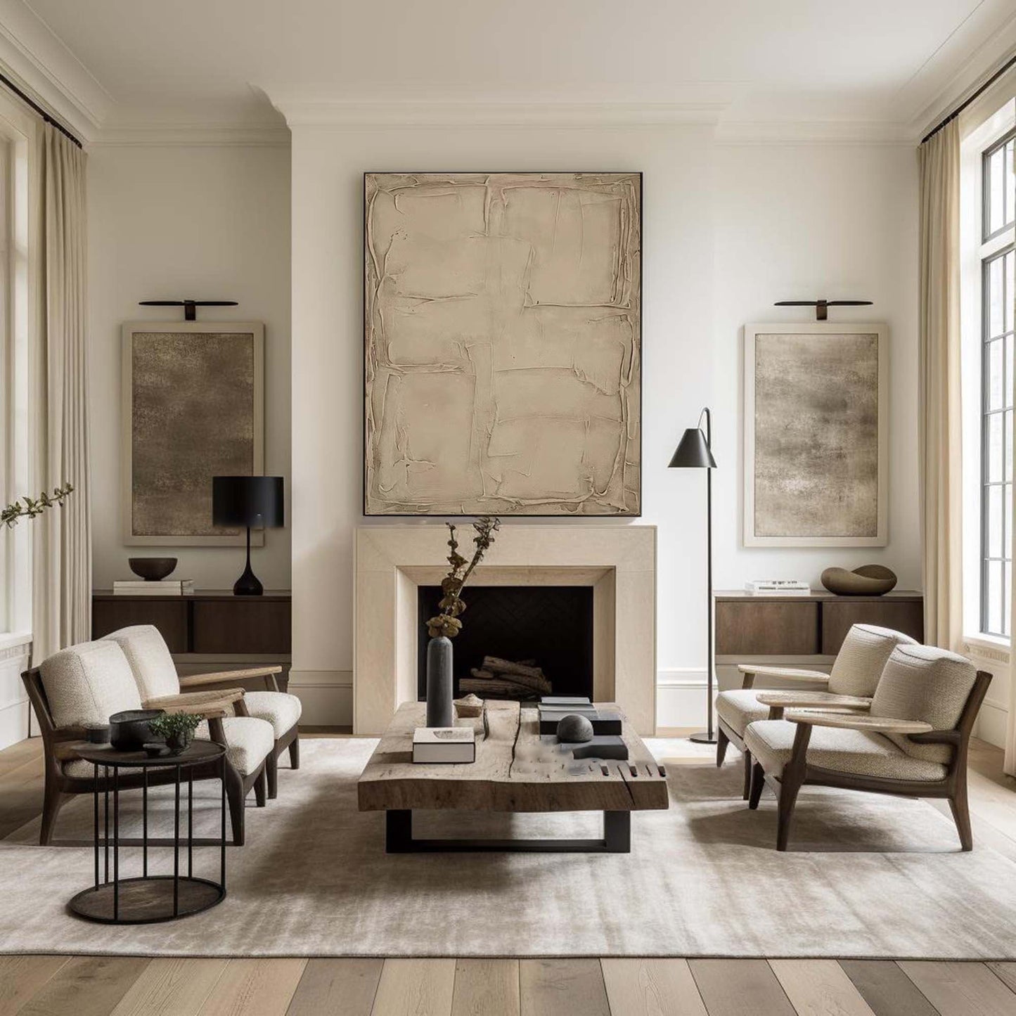 Contemporary Beige and Brown Abstract Oil Painting for Modern Home Decor