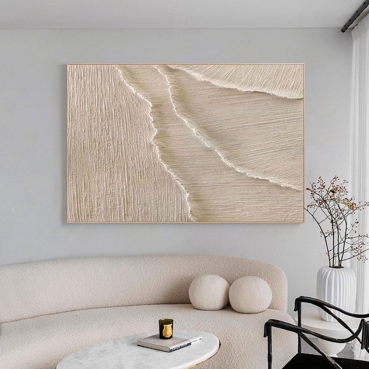 Serene Coastal Abstract Oil Painting for Elegant Home Decor