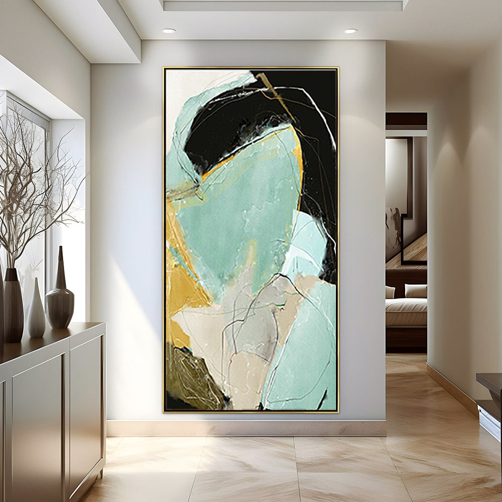 Abstract Ocean Inspired Oil Painting with Soft Blues and Earthy Tones
