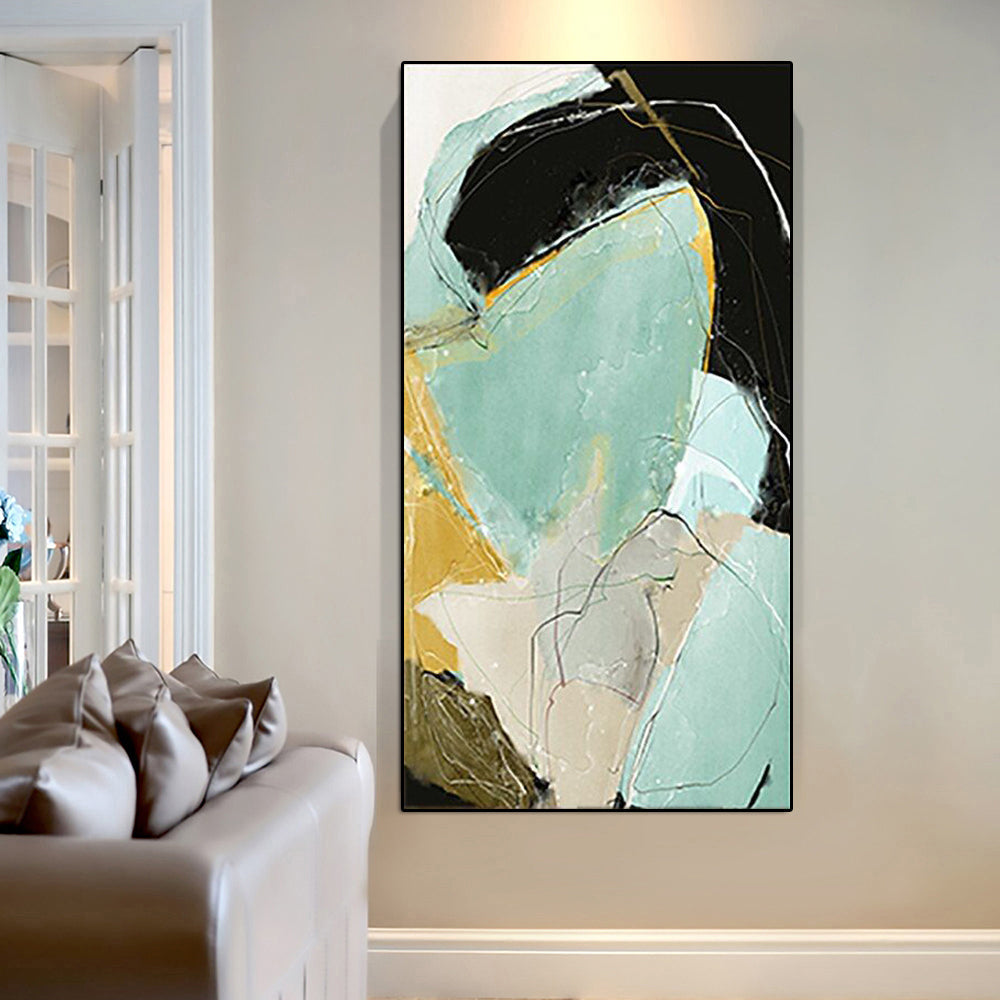 Abstract Ocean Inspired Oil Painting with Soft Blues and Earthy Tones