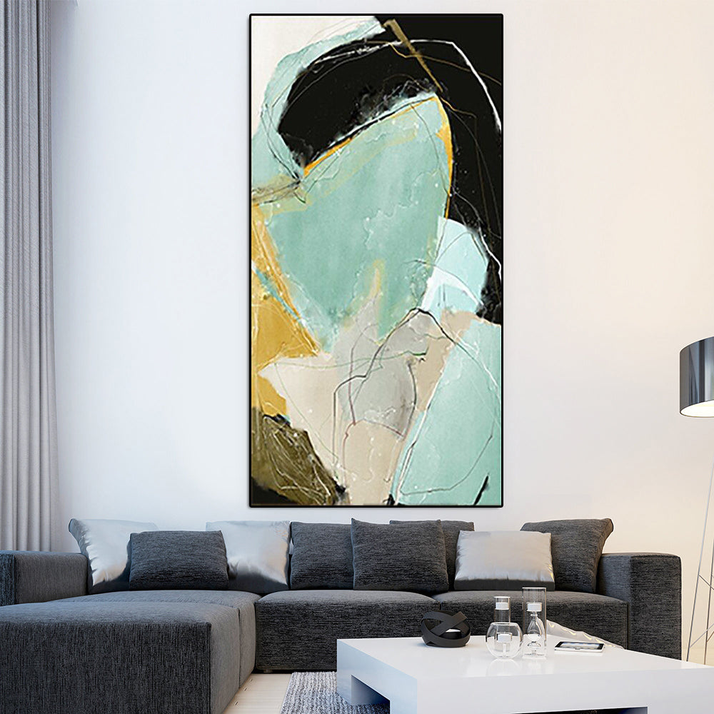 Abstract Ocean Inspired Oil Painting with Soft Blues and Earthy Tones