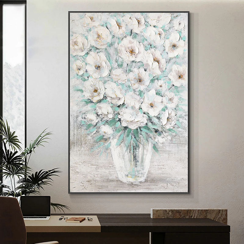 Elegant White Camellias in a Glass Vase - Stunning Floral Oil Painting for Home Décor